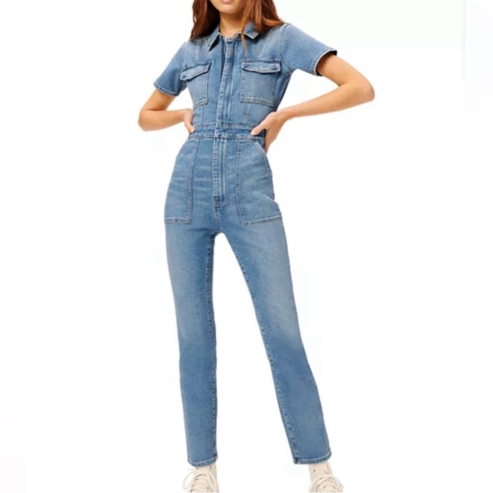 Good American Blue Denim Overalls Modern Fit